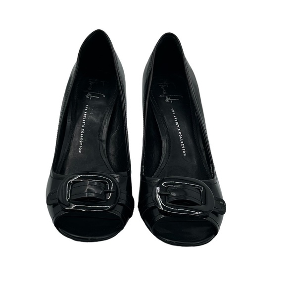 Franco Sarto Black The Artist’s Collection Natalia Buckle Peep Toe Heels Size 8 - Picture 3 of 11